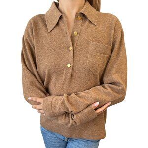 HERMES Vintage Clou de Selle Knit Sweater Top #XL Light Brown Cashmere [106023]